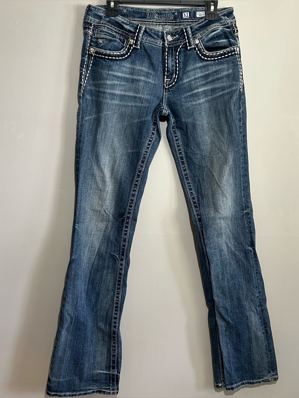 Miss Me Boot Cut Jeans Women Size 31 Blue Distressed Embellished Wing Pocket Y2K